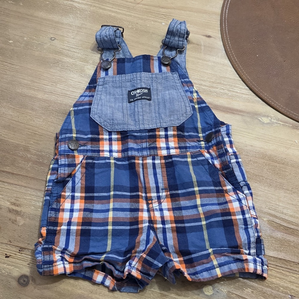 OshKosh Overalls Baby 9 mos B'gosh plaid Shorts Outfit TOTE‎ 5